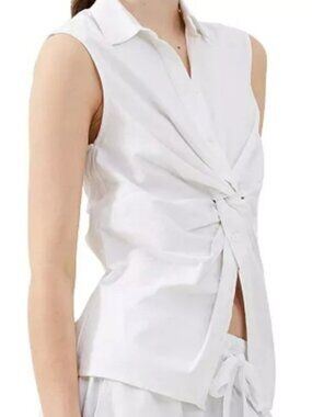 NEW French Connection Women's Blouse Size Medium White Aofie Linen Blend Twist